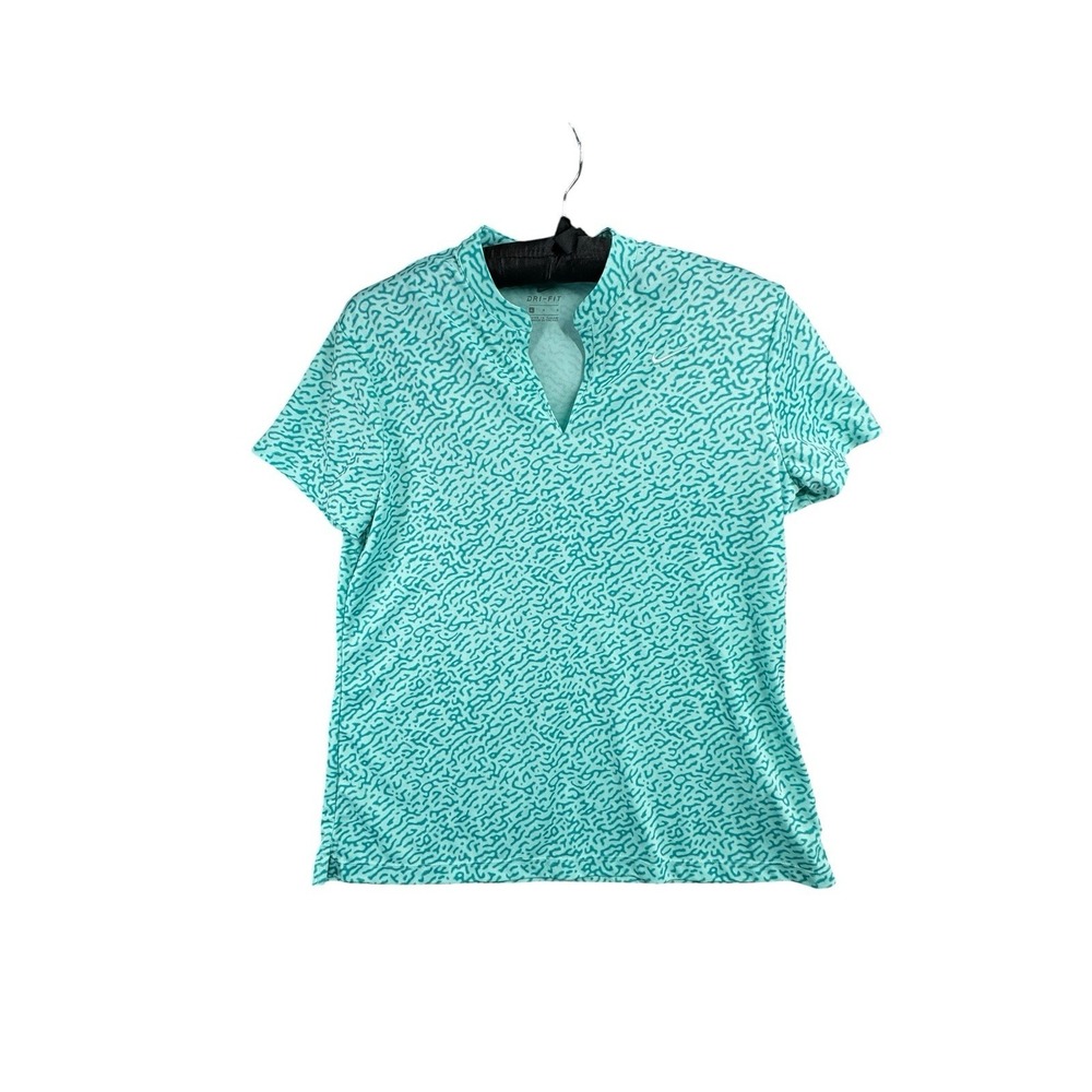 Nike Dri-FIT Golf Polo Shirt Women's Large Aqua Blue Abstract Print Performance